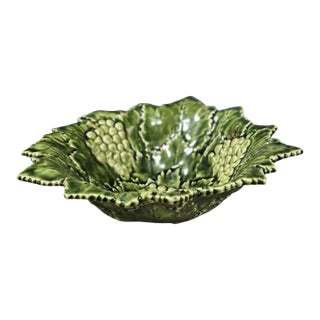 Vintage Portuguese Majolica Pottery Serving Bowl Platter Grape Leaves Grapes For Sale