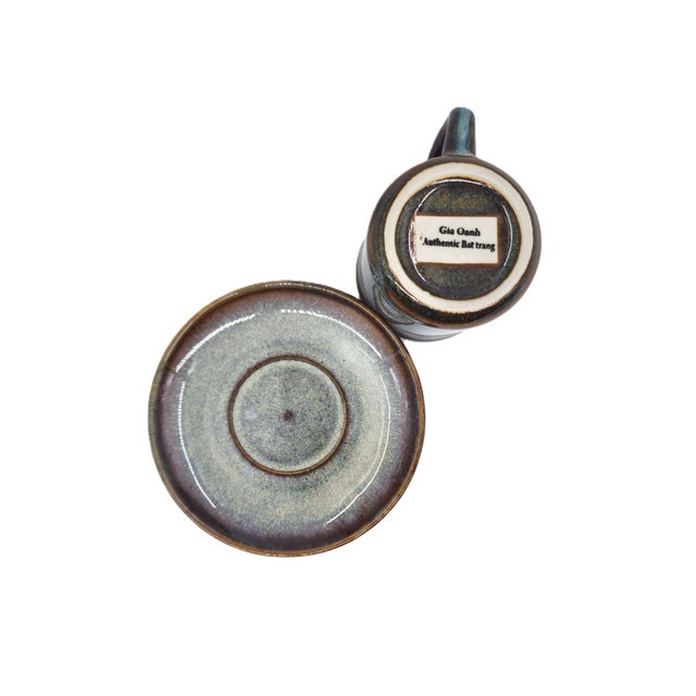 Hand-Painted Vietnamese Ceramic Tea & Espresso Set for 4 With Dual-Glaze Finish - 9 pcs For Sale - Image 9 of 10