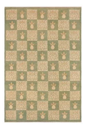 1990s 1990s Classic Sun Faded Green/Beige Hand Knotted Wool Rug - 9'8" X 13'5"