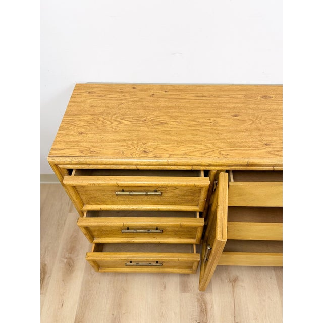 Beige Lea Furniture Faux Bamboo Nine Drawer Dresser Vintage Coastal Bedroom Furniture For Sale - Image 8 of 11