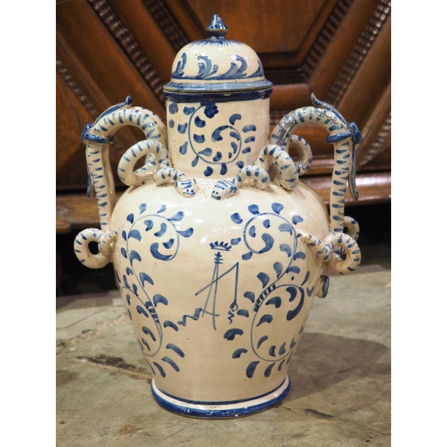 Early 19th Century Antique Blue and White Lidded Vases From Savona, Italy, Circa 1800 For Sale - Image 5 of 12
