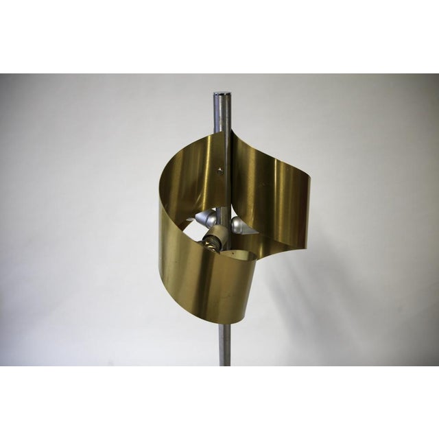 Italian Floor Lamp in Brushed Steel with Brass Top, 1970s For Sale - Image 6 of 14
