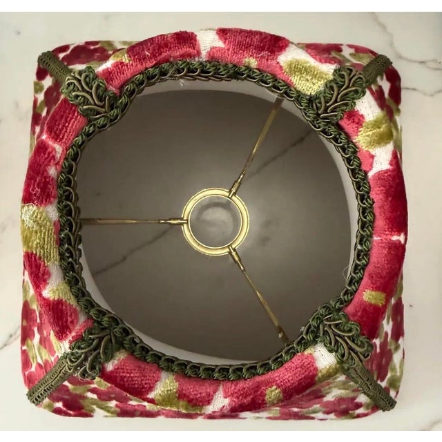 English Gretchen Punch Regal Designer Fabric Green and Maroon Floral Lamp Shade For Sale - Image 3 of 5