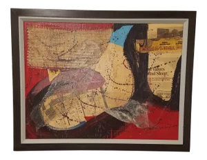 Mid 20th Century Mixed-Media Collage, Framed
