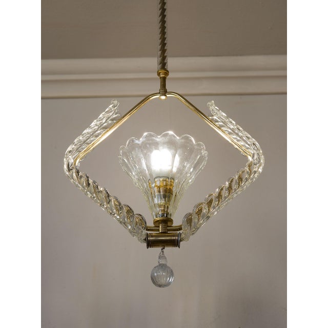Metal Art Deco Murano Glass Pendant attributed to Ercole Barovier for Barovier& Toso, 1930s For Sale - Image 7 of 15