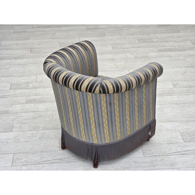 1950s Danish Lounge Chair in Blue/Beige Furniture Velour & Beech Wood Legs, 1960s For Sale - Image 5 of 18