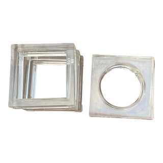 Square and Circle Lucite Acrylic Napkin Rings- Set of 6 For Sale