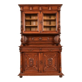 Antique French Renaissance Carved Walnut Sideboard or Bar Cabinet, Circa 1890s For Sale