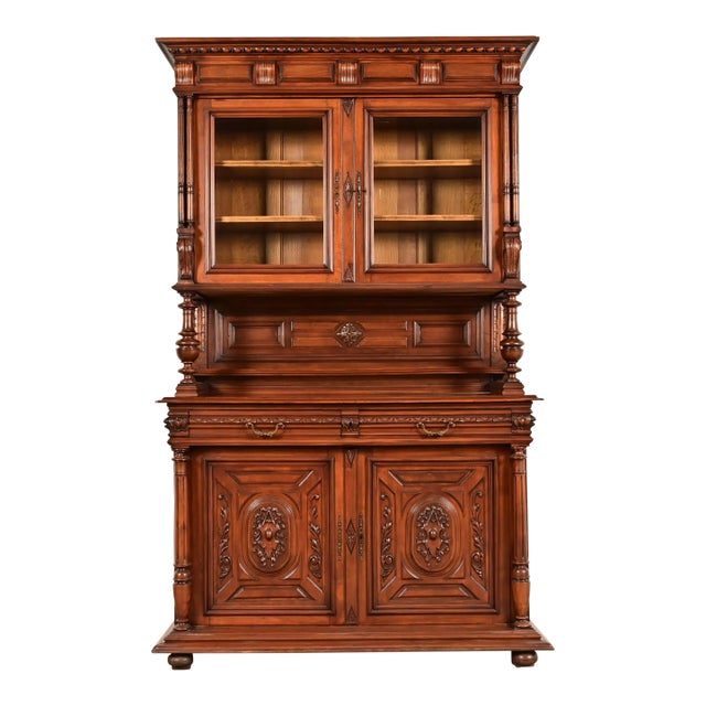 Antique French Renaissance Carved Walnut Sideboard or Bar Cabinet, Circa 1890s For Sale