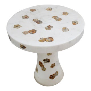 Scattered Pansies Inlay Table in White Marble by Stephanie Odegard For Sale