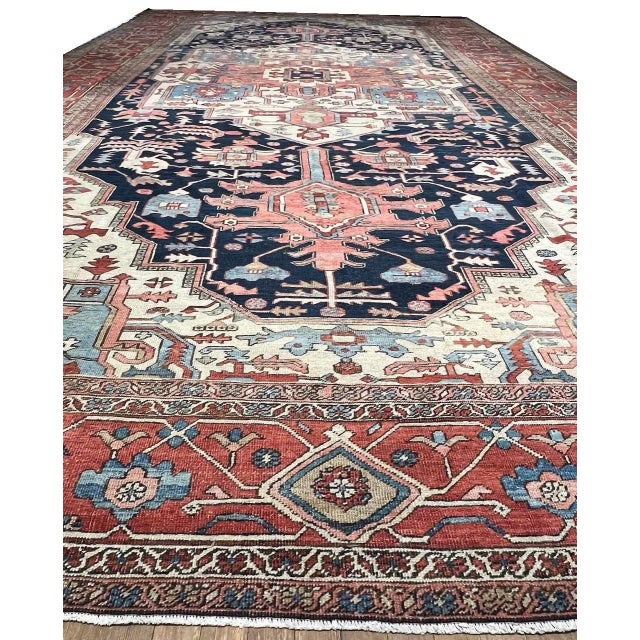 Textile Mid 18th Century Persian Hand Knotted Antique Serapi Rug For Sale - Image 7 of 13