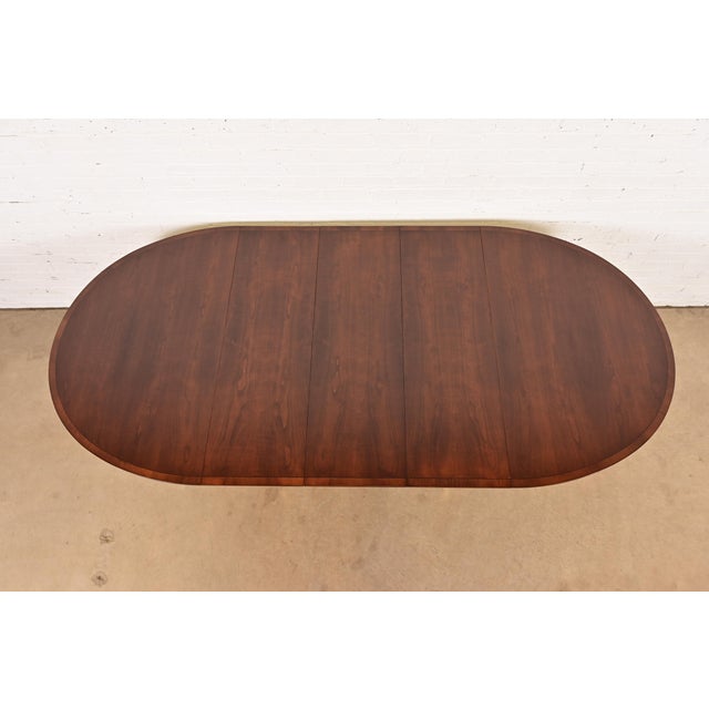 Baker Furniture Georgian Banded Cherry Wood Pedestal Extension Dining Table, Newly Refinished For Sale In South Bend - Image 6 of 14