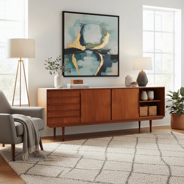 An incredibly beautiful and tasteful Danish sideboard in golden brown teak! The sideboard has long and elegant lines with...