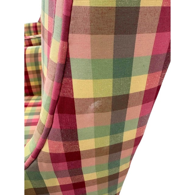 Tan Late 20th Century Traditional Petite High-Back Gingham Wingback Chairs - a Pair For Sale - Image 8 of 8