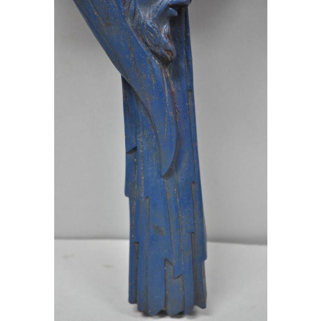 Vintage Religious Jesus Sculpted Resin Blue Mid Century Wall Crucifix Cross For Sale In Philadelphia - Image 6 of 14