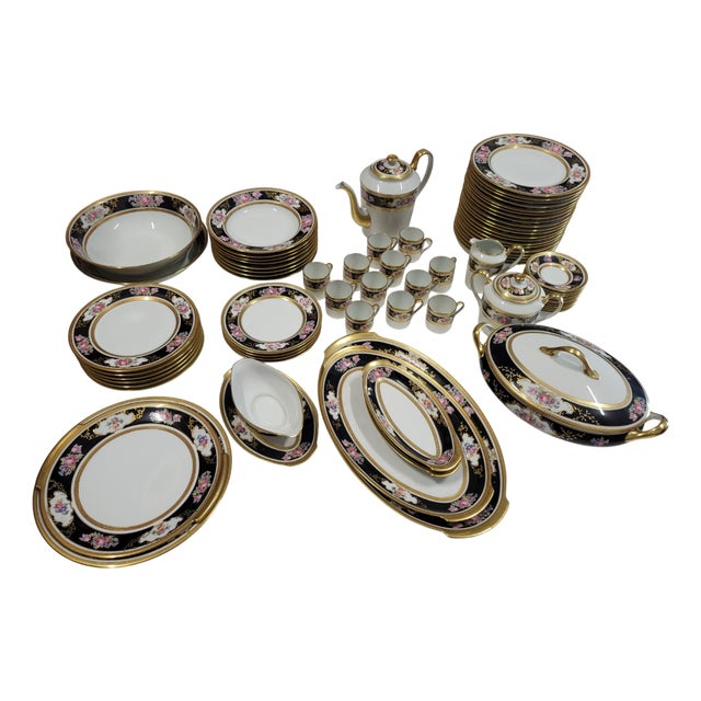 Gold-Plated Service from L' Ancienne Manufacture Royale de Limoges, France, 1980s, Set of 75 For Sale