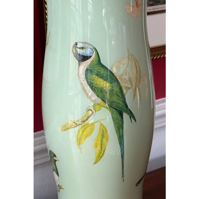 1960s English Hand Rendered Decalcomania Regency Style Table Lamp With Birds and Butterflies For Sale - Image 9 of 11
