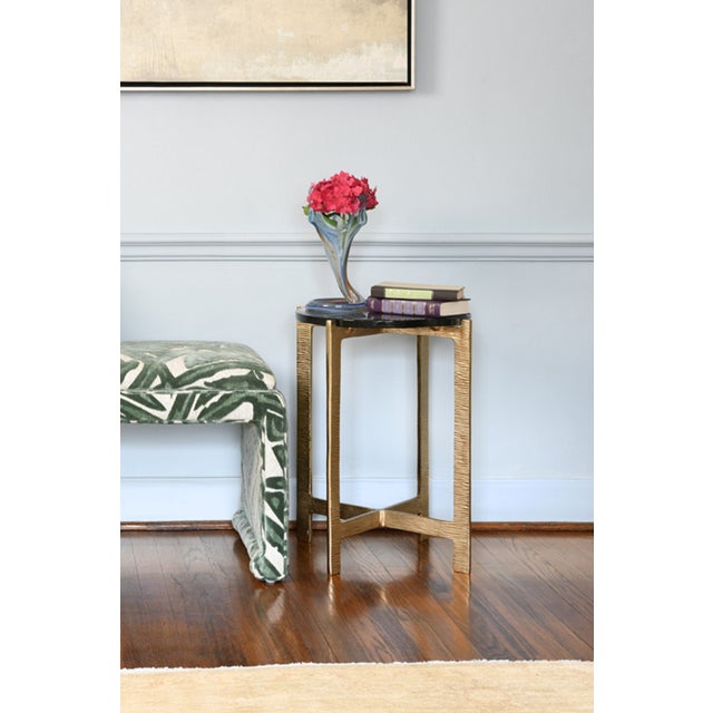 Matthew Izzo Home Ricky Round Hammered Brass Side Table With Thick Poured Glass Top For Sale In New York - Image 6 of 8