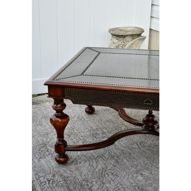 Theodore Alexander Vintage Theodore Alexander Brass Embossed Regency Style Cocktail Table W/Leather For Sale - Image 4 of 13