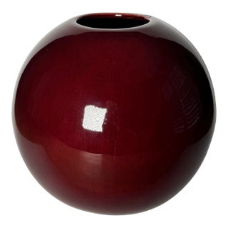 Vintage Large Contemporary Burgundy Red Globe Ceramic Vase For Sale