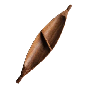 Vintage Tropical Hardwood Canoe Shaped Partitioned Snack Bowl