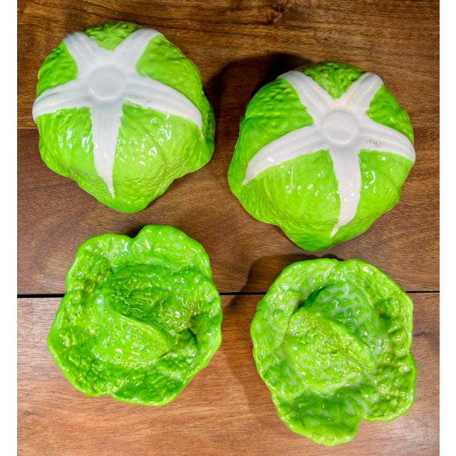 Lime Vintage Green Cabbage Lidded Pottery Bowls - a Pair For Sale - Image 8 of 9