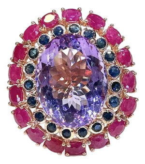 Bochic “Capri” Vintage Ruby, Amethyst & Multi Sapphire Ring - 18K Gold & Silver