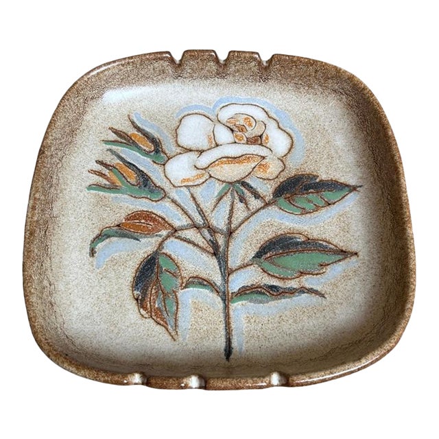 Vintage Mid-Century Italian Ceramic Rose Catchall or Large Tabletop Bowl For Sale