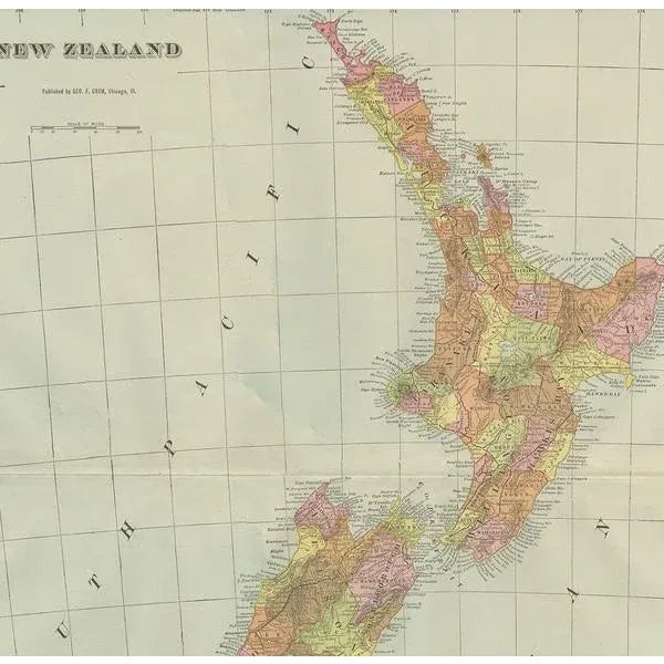 Antique Map of New Zealand by G.F. Cram, 1906 For Sale - Image 3 of 5