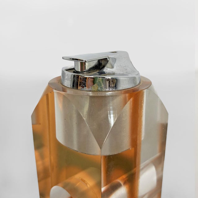 Italian Acrylic glass and Chrome-Plated Steel Table Lighter, 1970s For Sale - Image 11 of 13