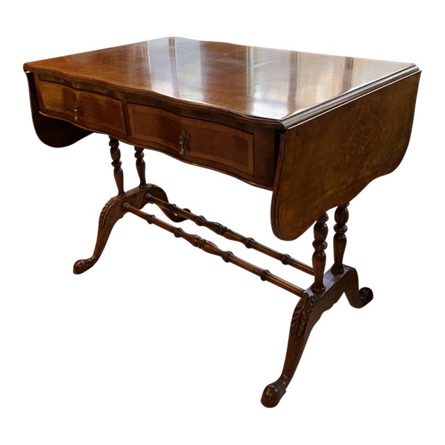 Late 19th Century Antique English Regency Burl Walnut Two-Drawer Drop Leaf Sofa Table For Sale
