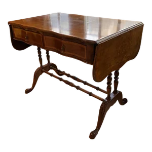 Late 19th Century Antique English Regency Burl Walnut Two-Drawer Drop Leaf Sofa Table
