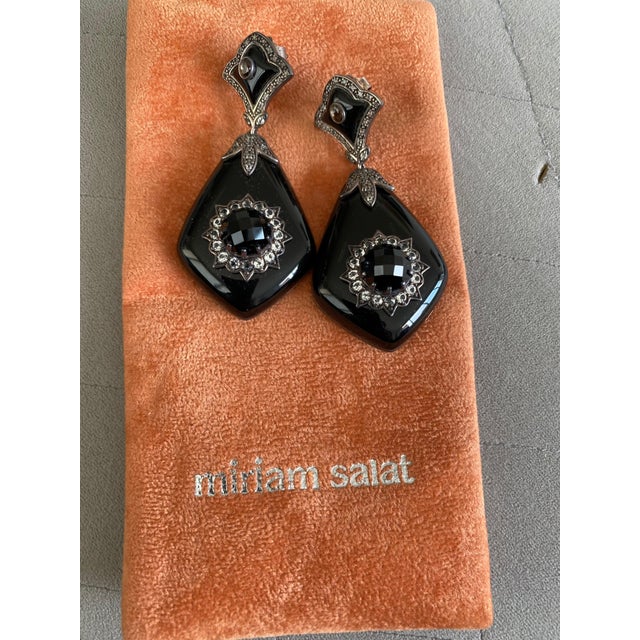 Art Deco Miriam Salat 'MRM' Noir Evening Black Resin and White Topaz Drop Earrings, A Pair For Sale - Image 3 of 18