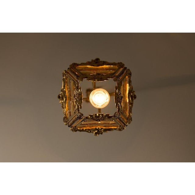Mid-Century Hall Lantern with Yellow Bottle-Bottom Glass, 1950s For Sale - Image 9 of 11