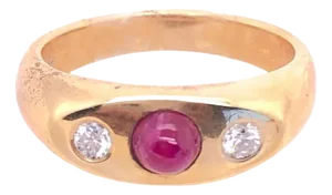 14 Karat Yellow Gold Ruby Cabochon Solitaire With Diamond Accents Ring