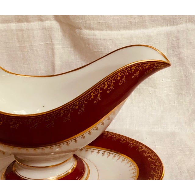 Exceptional French Empire Porcelain Sauce Boat - Ruby Red With Gold Dust Glaze & Bacchus Handle, 1900-1909 For Sale - Image 4 of 12