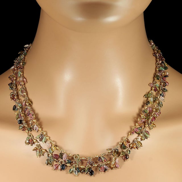 Traditional Ajd 40 Inch Multi Color Tourmaline Dangles on Versatile Goldy Chain Great Gift For Sale - Image 3 of 5