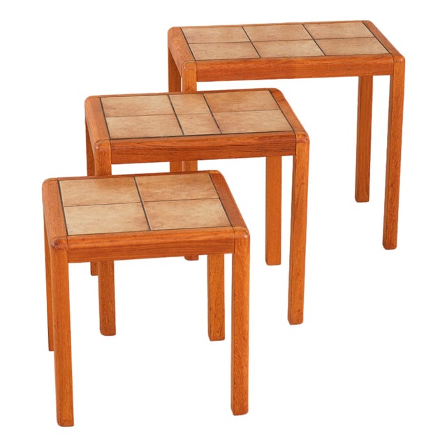 Danish Modern Teak Nesting Tables, Ceramic Tile Tops, 1960s Style For Sale