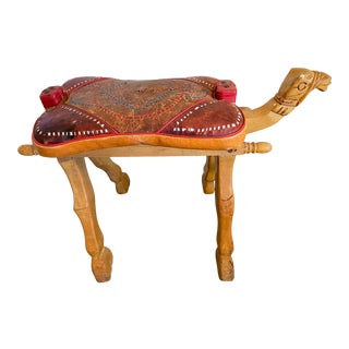 Carved Camel Saddle Foot Stool For Sale