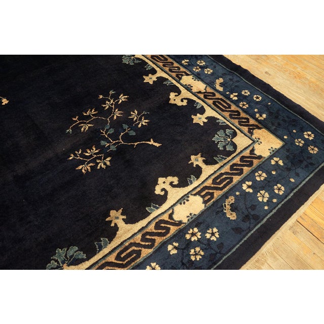 1920s Classic Greek Key Antique Peking Large Room Size Wool Blue Navy Rug For Sale - Image 11 of 11