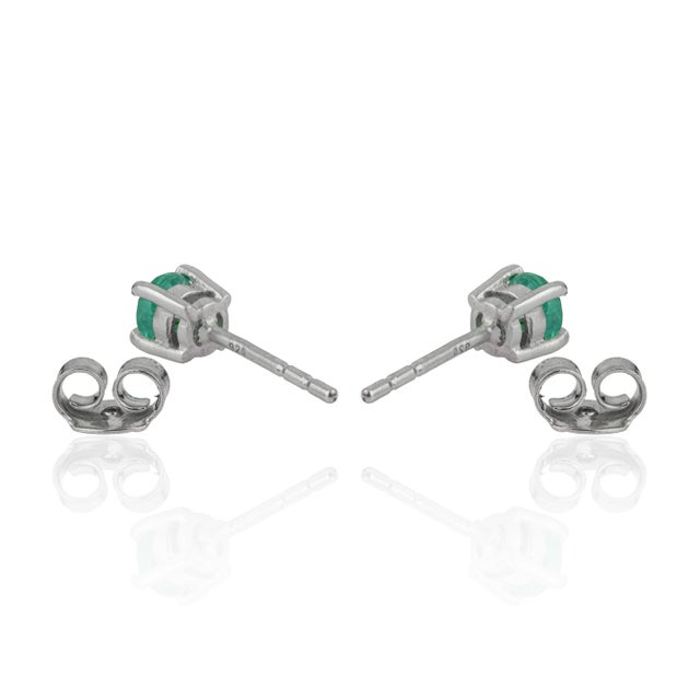 Metal Minimalist 0.52 CTW Round Emerald Solitaire Studs in 925 Sterling Silver 2 Pieces For Sale - Image 7 of 12