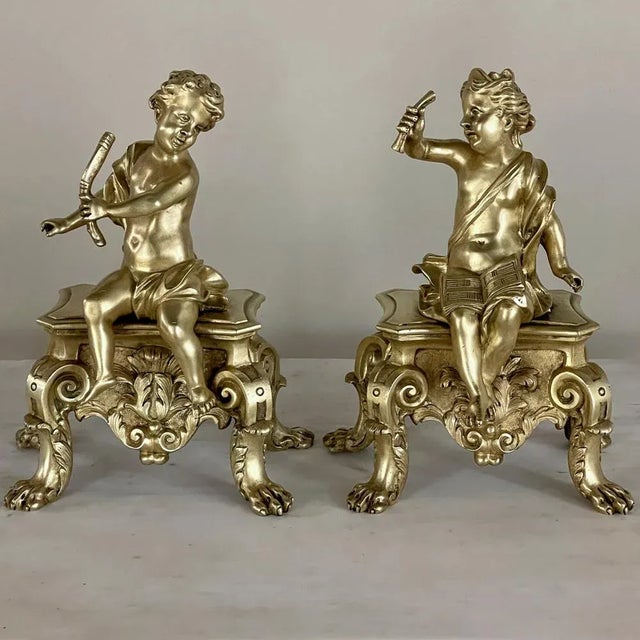 Pair of Early 19th Century French Bronze Doré Cherub Statues For Sale - Image 14 of 15