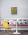 This joyful, modern original acrylic painting offers a whimsical, graphic take on a floral still life. Set against a...