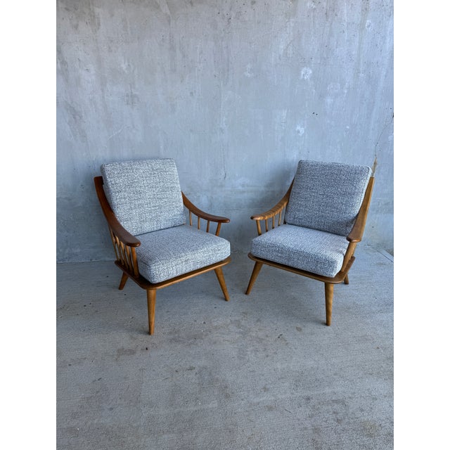 Mid-Century Modern 1940s Conant Ball Solid Maple Lounge Chairs, Restored Pair For Sale - Image 3 of 11