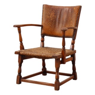 Leather and Oak Armchair by Theo Ruth for Artifort, The Netherlands, 1940s For Sale