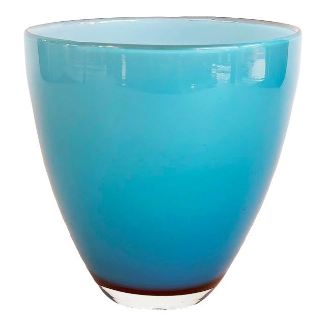 Late 20th Century Murano Tiffany Blue Cased Glass to Clear Vase For Sale