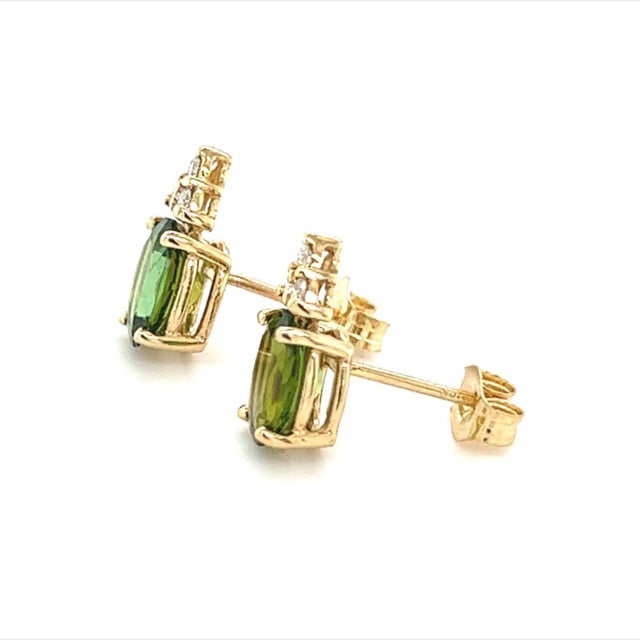 2010s Natural Tourmaline Diamond Earrings 14k Gold 1.87 TCW Certified For Sale - Image 5 of 11