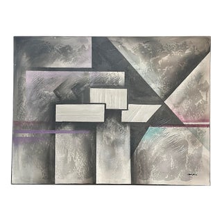 Large 1980s Robert Marx Abstract Geometric Acrylic Painting on Canvas – Iridescent Texture & Color For Sale