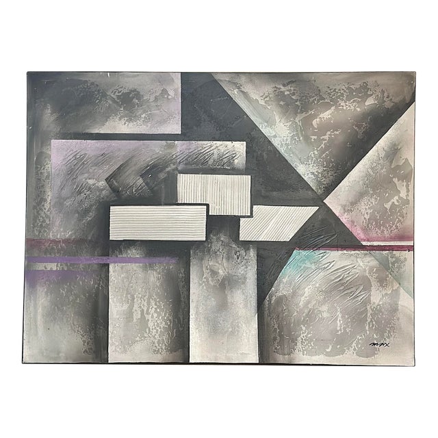 Large 1980s Robert Marx Abstract Geometric Acrylic Painting on Canvas – Iridescent Texture & Color For Sale