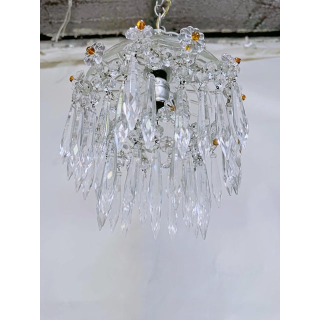 Mid-Century Modern Vintage Crystal Basket Chandelier With Pressed Flower Swags & Amber Beads For Sale - Image 3 of 10